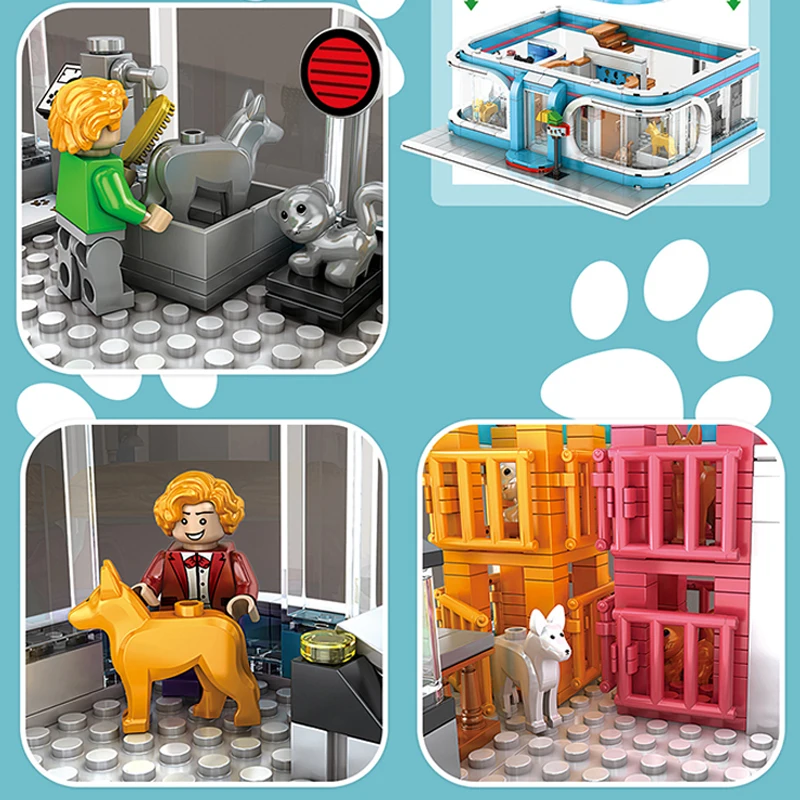 

City Street Pets Shop Creator Sets Blocks Building Kits Bricks Kids Toys Animal Dog Cat Model Friedns Store View Mininature