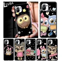 lovely animal owl for xiaomi mi 11 10t note 10 ultra 5g 9 9t se 8 a3 a2 a1 6x pro play f1 lite 5g black phone case