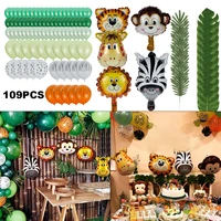 109 pcs diy jungle safari green balloon arch garland kit palm leaf animal green balloons baby shower decoration party supplies