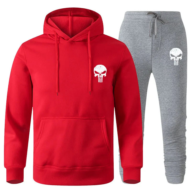 

Punishers Printed Fleece Pullover Hoodies suits Men Casual Hooded Streetwear Sweatshirts Skull Harajuku Male Fashion Sportswear