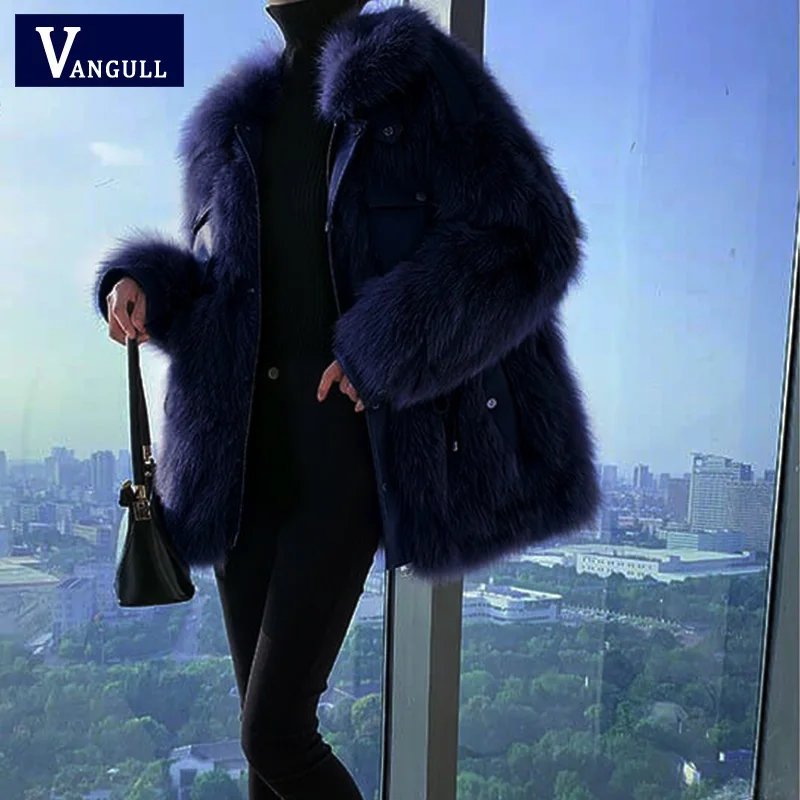 Vangull New Purple Faux Fur Coat Thick Loose Warm Hairy Jacket Fashion Outwear Elegant Spliced Artificial Collar Winter | Женская одежда