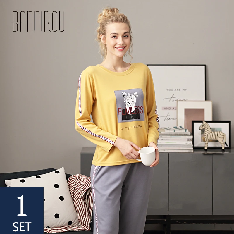 

BANNIROU Women's Pijama Dropshipping Pijama Spring Pajamas For Women Cotton SleepwearAutumn Women Pajama Free Shipping Pyjamas
