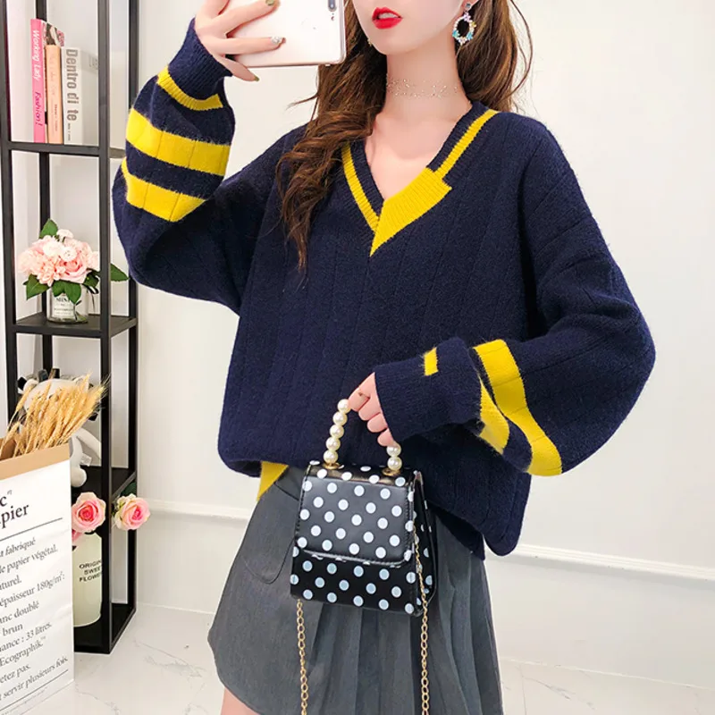 Пуловер Женский свободного покроя с V-образным вырезом | Женская одежда