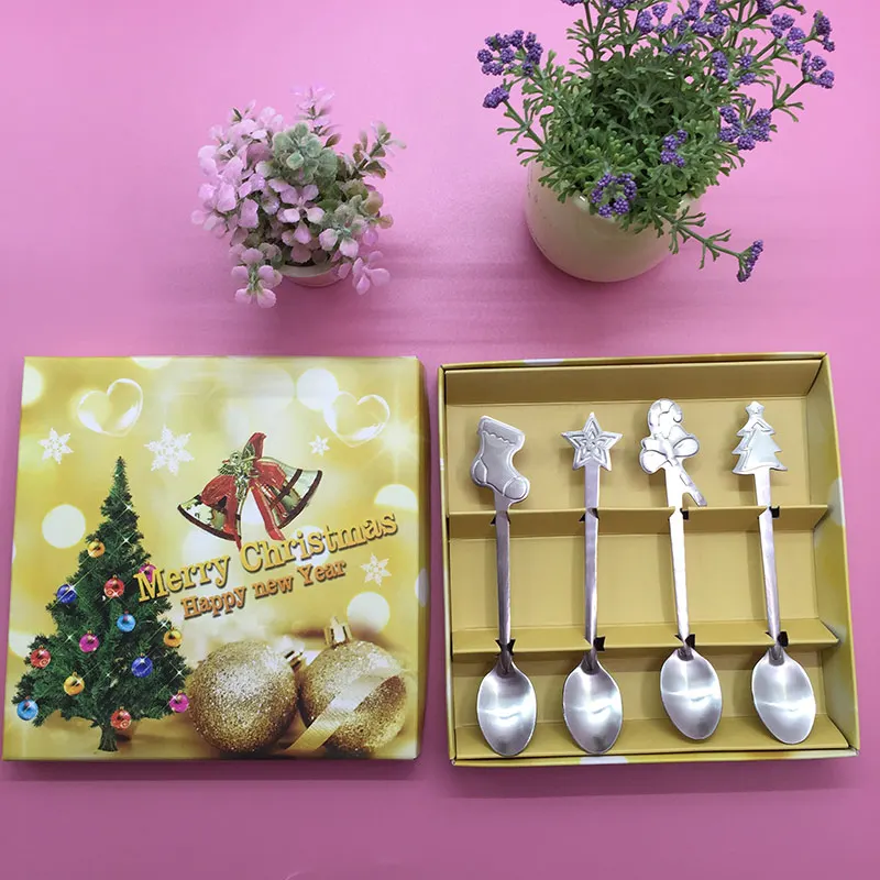 

4 PCS Mini Christmas Stainless Steel Coffee Tea Kids Spoon Teaspoon Tableware QP2