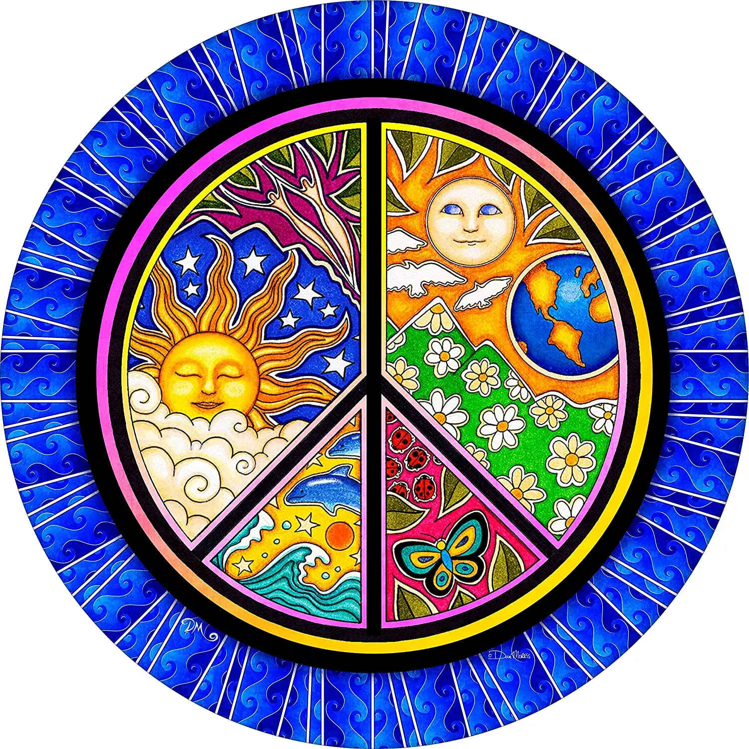

TIRE COVER CENTRAL Peace Sign Earth Sun Moon Spare Tire Cover ( Custom Sized to Any Make/Model 215/70r16 Dan Morris(c)