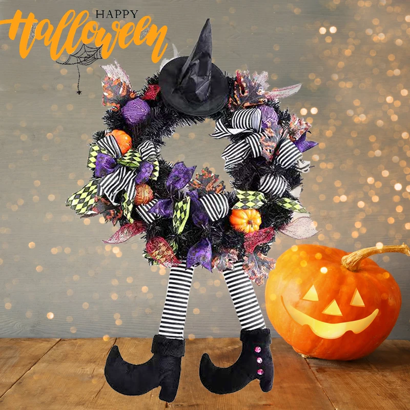 

Wreath Door Hanging Decoration Halloween Witch Hat Leg Wreath Pendant Artificial Rattan Pumpkin Garland Ornament Party Supplies