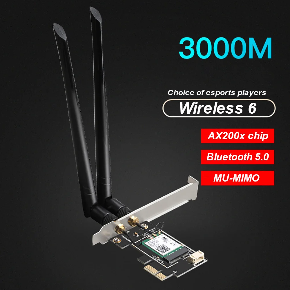 

PCI-E Network Card WiFi 6 Adapter Card Bluetooth 5.0 Dual Band 2.4G 5G 6th Generation Desktop PCIE WiFi Card For AX200