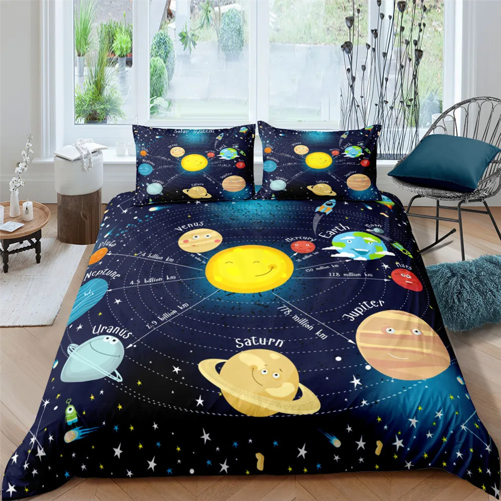 3D Galaxy Duvet Cover Set Single Double Twin Queen 2/3pcs Bedding Sets Universe Outer Space Bed | Дом и сад