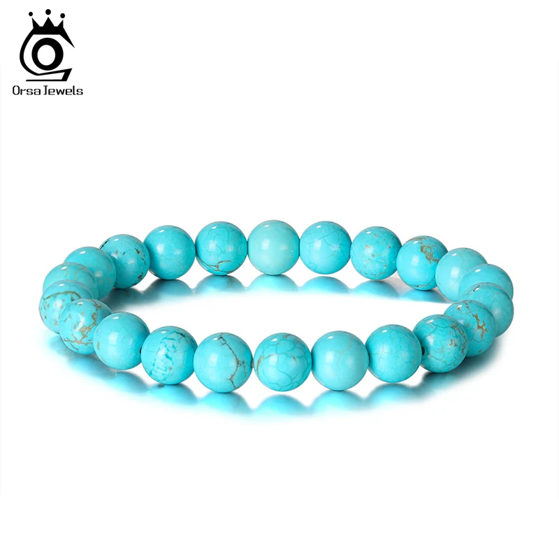 

ORSA JEWELS Turquoise Howlite Bracelet for Women Men Natural Stone Bracelet Elastic 8mm Reiki Buddha Beads Bracelet GMB24