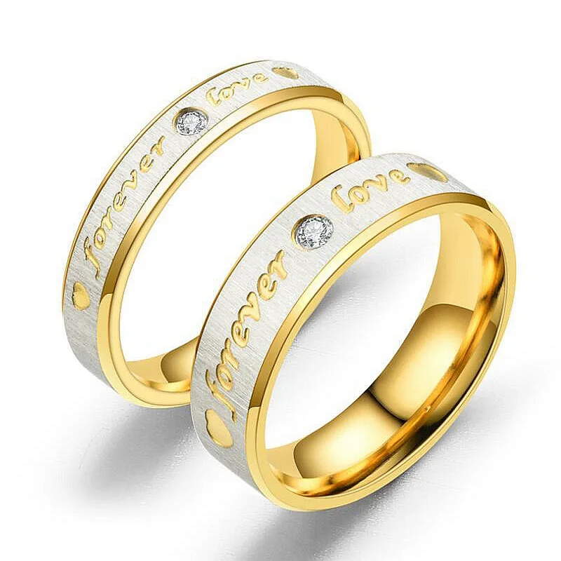 

BAECYT Gold Forever Love Wedding Rings Couple Eternity Engagement Heart and Crystal Men Women Ring In Stainless Steel