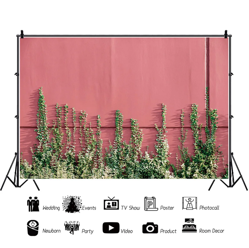 Розовые белые стены и зелеными растениями портретный фон для фотосъемки на день