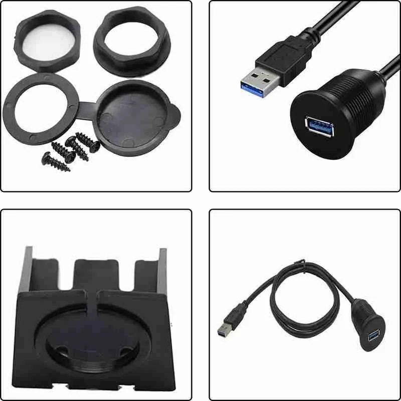 

New Single Port Usb3.0 Car Ship Motorcycle Dashboard Extension Cable Cable Car Data Cable Panel Extension Waterproof A6A8
