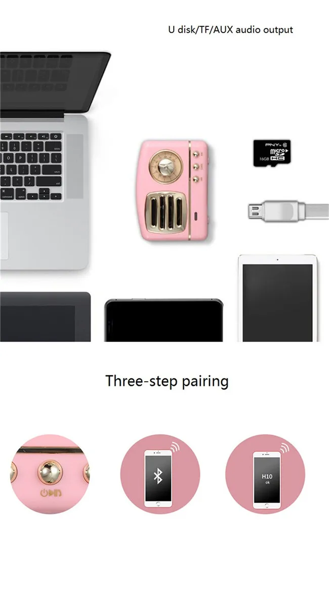 Классический радио форма FM Bocinas Bluetooth ретро сабвуфер мини беспроводной динамик