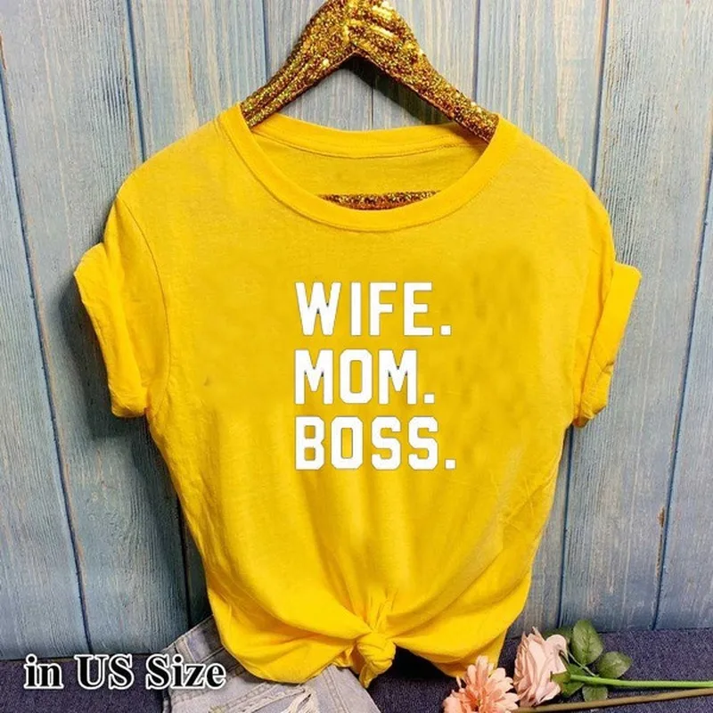 

Wife Mom Boss Letter Print T Shirt Women Short Sleeve O Neck Loose Tshirt 2020 Summer Women Tee Shirt Tops Camisetas Mujer