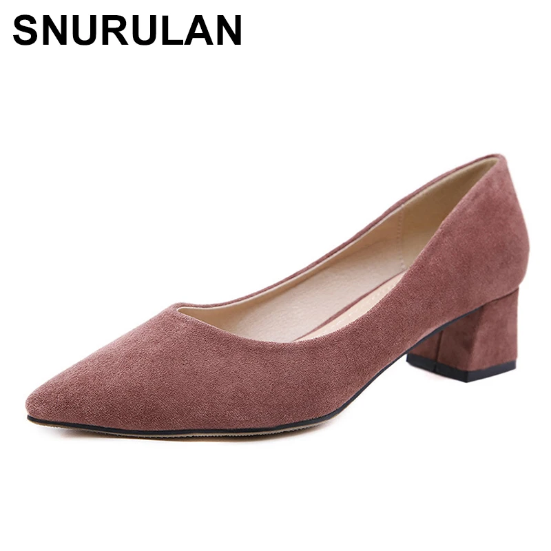 

SNURULAN/Новинка весны 2019; Женские туфли-лодочки на среднем квадратном каблуке; Однотонная женская офисная обувь на платформе