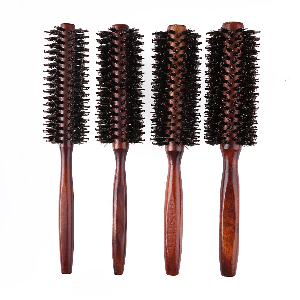 

3 Sizes Anti Static Wood Curly Hair Comb Boar Bristle Rolling Round Hairbrush Drum Combs Hairdresser Hair Styling Tools Supplies