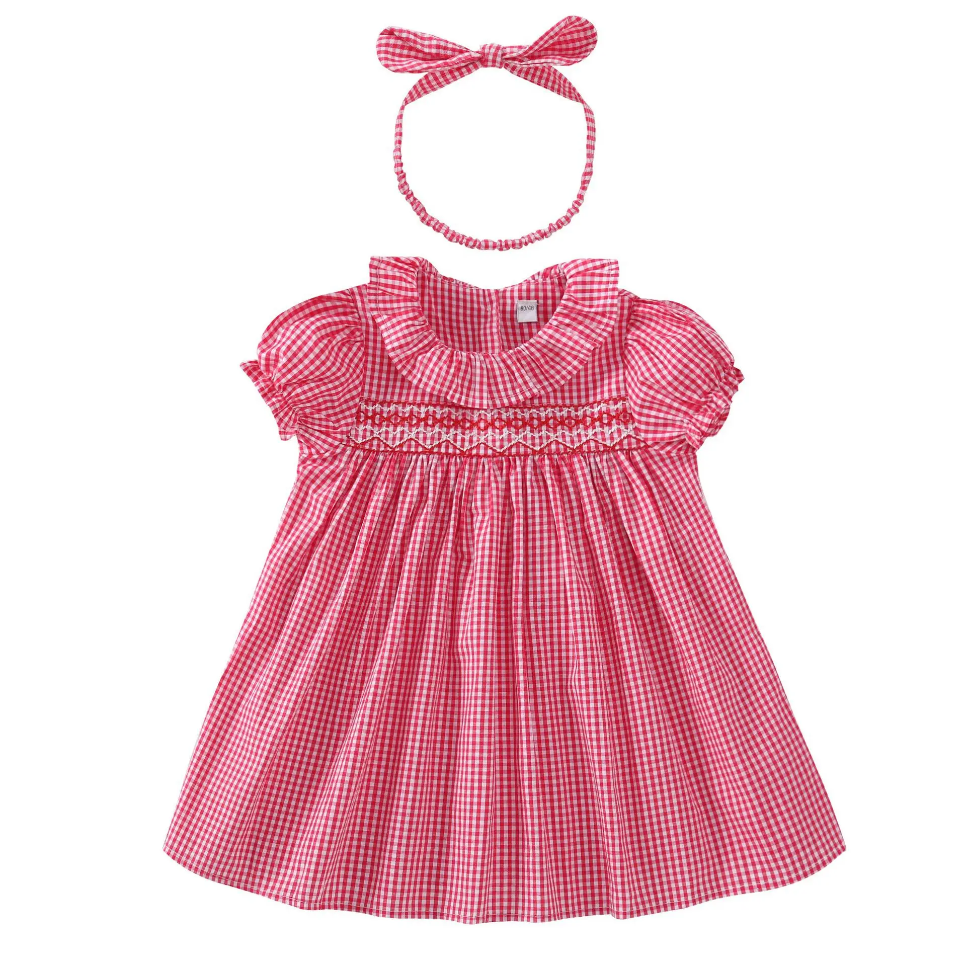 

New 2021 summer baby girl baby clothes 0-2 years old girls short-sleeved plaid dress and headband
