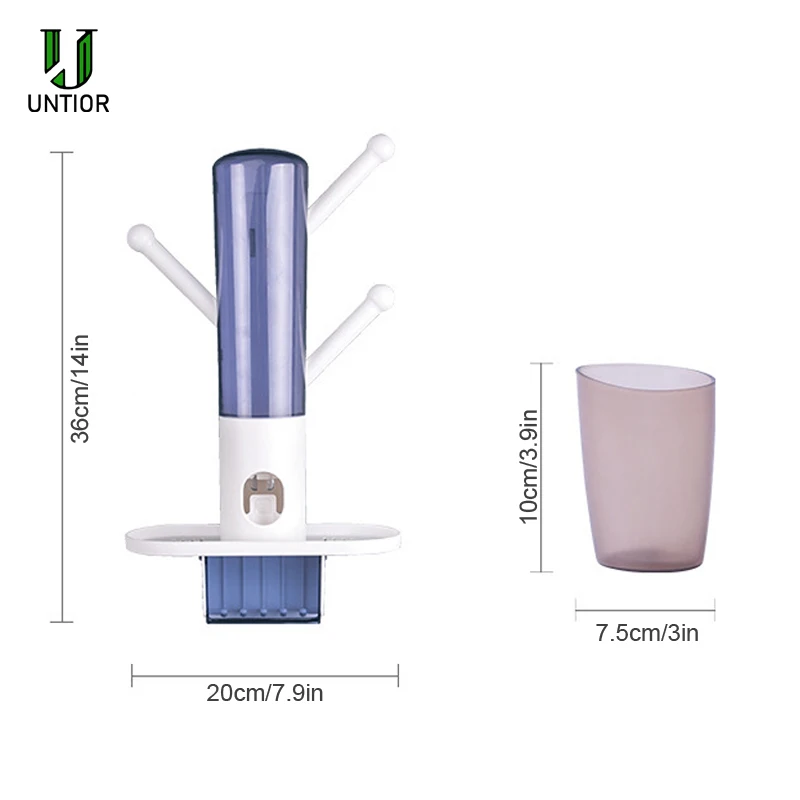 

UNTIOR 2021 New Toothbrush Holder Set Wall Mounted Automatic Toothpaste Dispenser Multifunction Bathroom Accessroies 2/3/4Cups