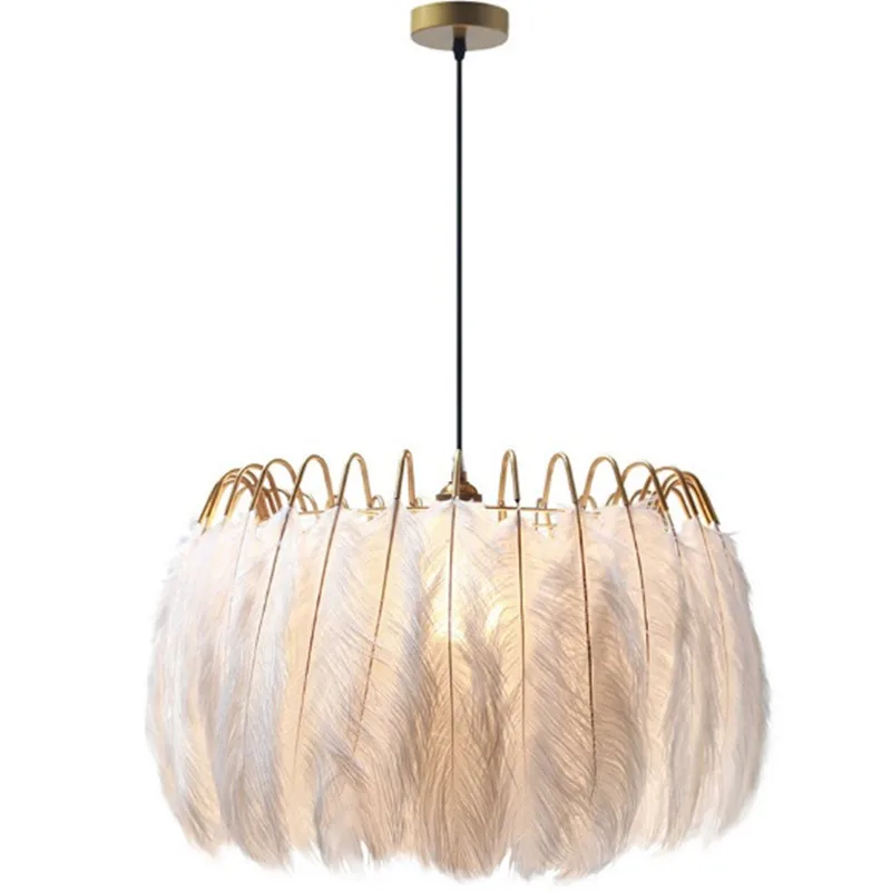 

Feather chandelier modern minimalist living room warm romantic personality children's room bedroom study lamp