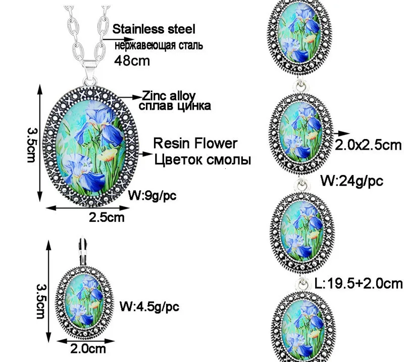 Oval Daffodil Flower Jewelry Set Antique Silver Plated Necklace Earrings Bracelet Fashion Jewelry TS417