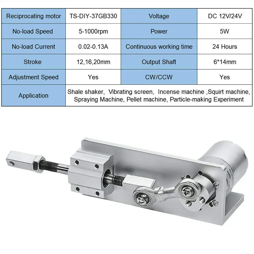 

330L Small DIY Design Reciprocating Cycle Linear Actuator with DC Gear Motor 12V 24 Volt Stroke 12/16/20mm Adjustable 5~1000 Rpm