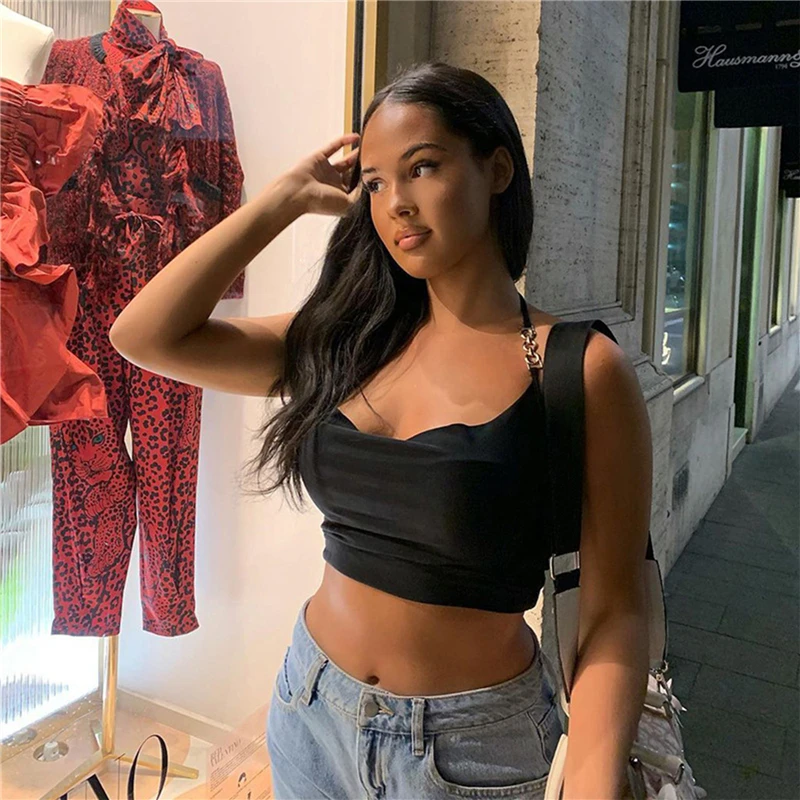 

Women's Halter Neck Vests Tie Chain Stitching Solid Color Sexy Halter Small Camisole Summer Clothing 2021 New Fashion Streetwear