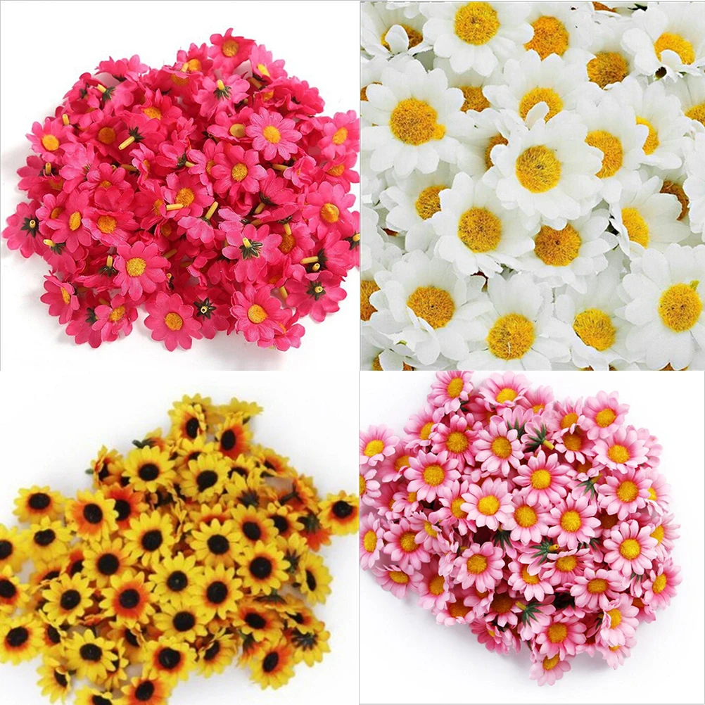 

100pcs DIY Wreath Mini Flower Head For Wedding Decoration Fake Flower Handmade Artificial Sunflower