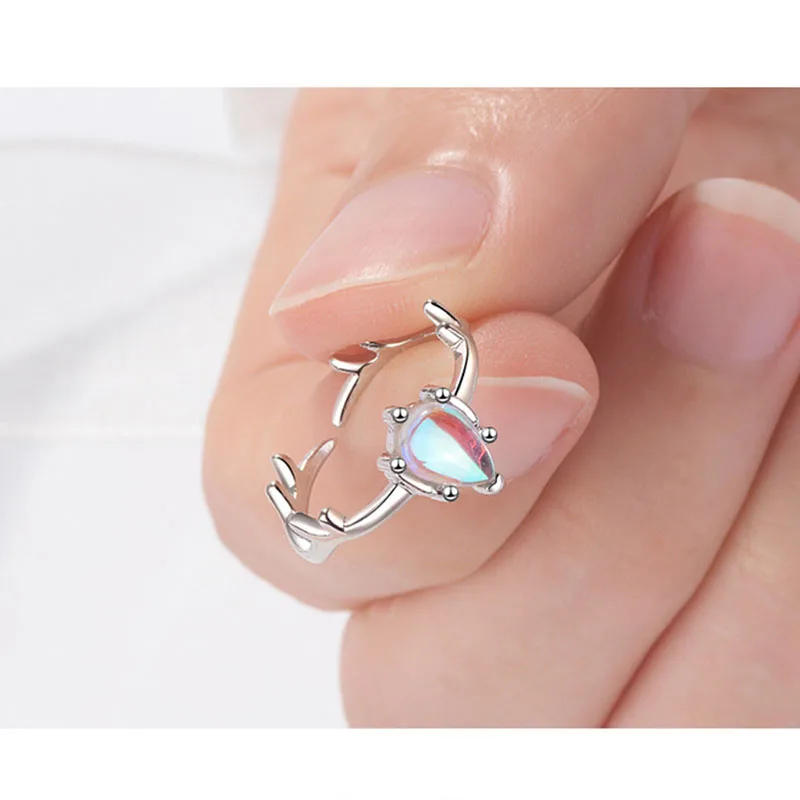 MEETSOFT регулируемое кольцо для женщин из серебра 925 пробы с лунным камнем |