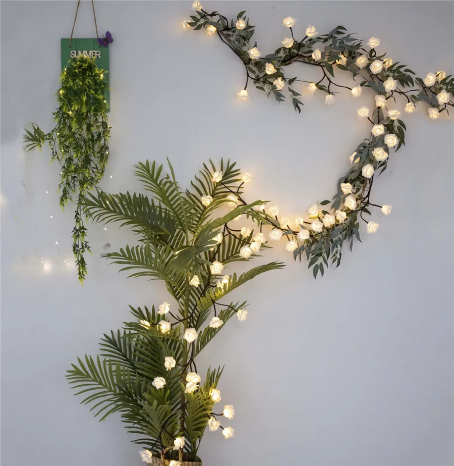 

2.5M 72PCS Rose Flower LED Fairy String Light 220/110V Rattan Branch Flower String Light For Wedding Party Holiday Garland