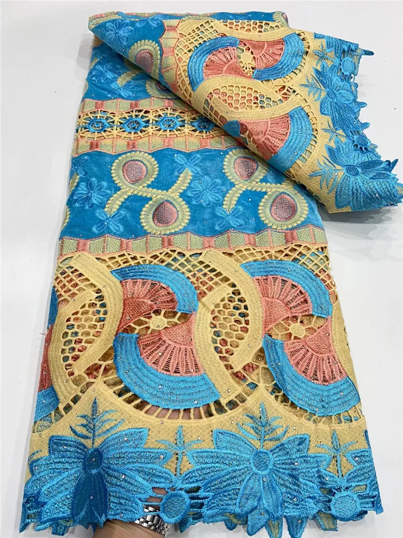 

PGC African Guipure Velvet Lace Fabric 5 Yards 2021 High Quality Embroidered French Nigerian Lace Fabrics For Wedding LY223-7