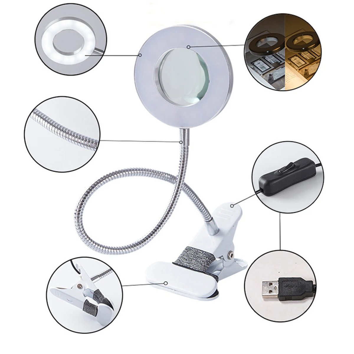 Настольная лампа с зажимом для чтения 8 осветительными прищепками прививки к