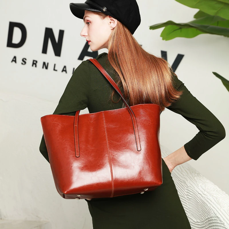 

MESOUL Women Leather Handbags Luxury Retro Oil Wax Cowhide Large Hand Bags Ladies Shoulder Bag Female Designer Shopping Totes