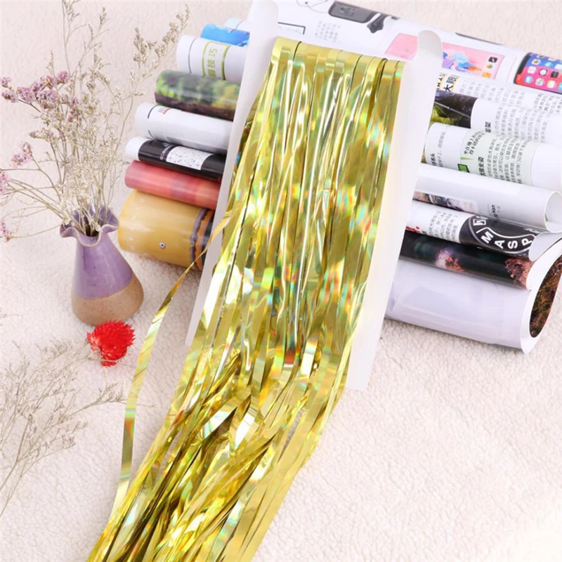 2 M Foil Fringe Shimmer Backdrop Wedding Party Wall Decoration Photo Booth Tinsel Glitter Curtain Gold | Дом и сад