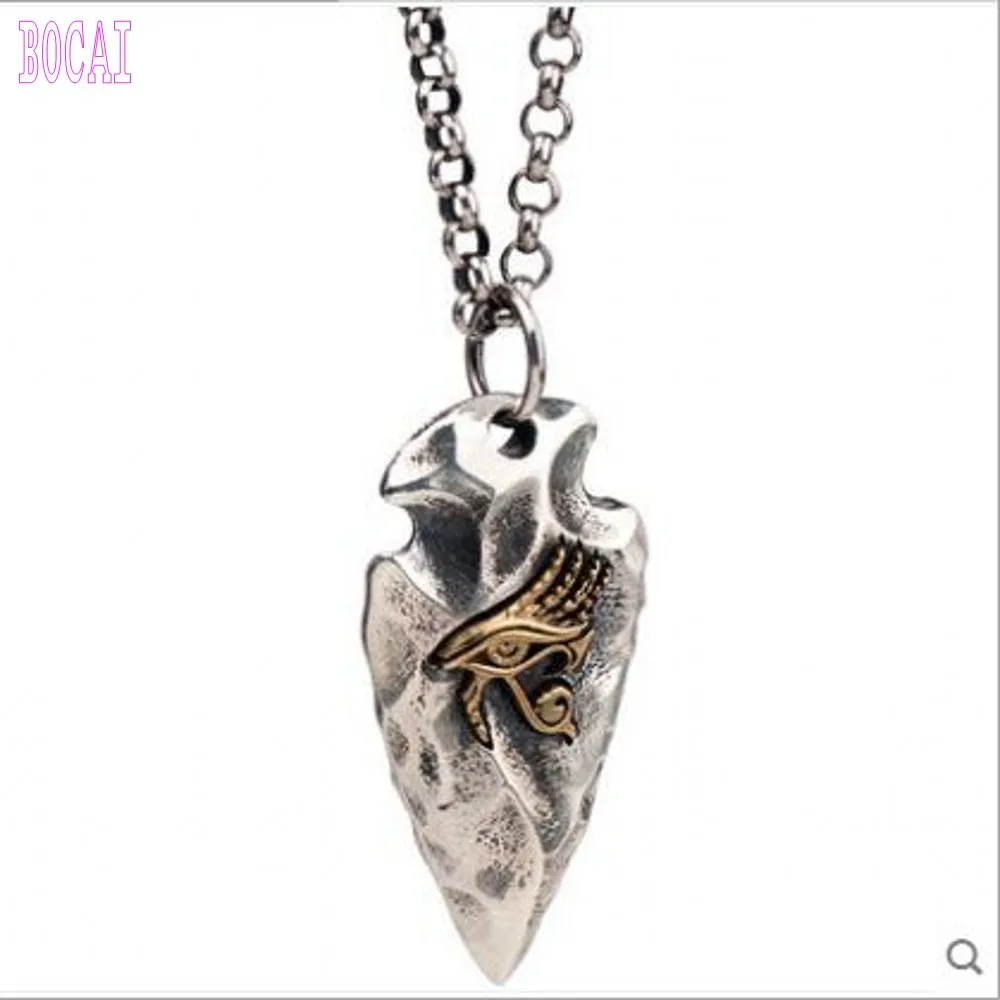

100% real S925 silver Horus eye necklace original vintage Thai silver stone spear pendant clavicle chain silver jewelry