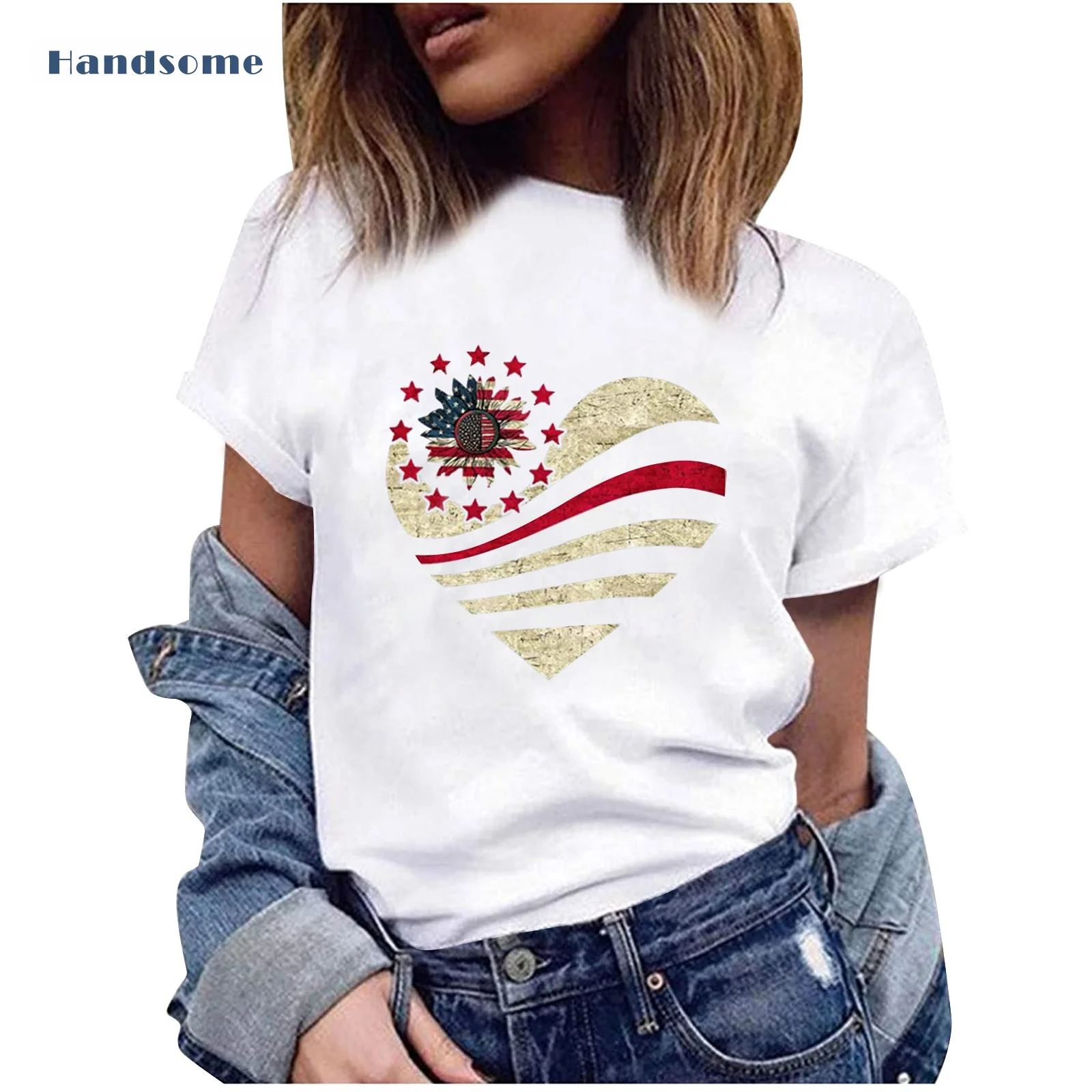 

Hot Sale Womens T-shirts 2021 New Independerce Day Tops Femael Fashion Loose O-neck Print Tee Tops Emale Blouse Shirts #4
