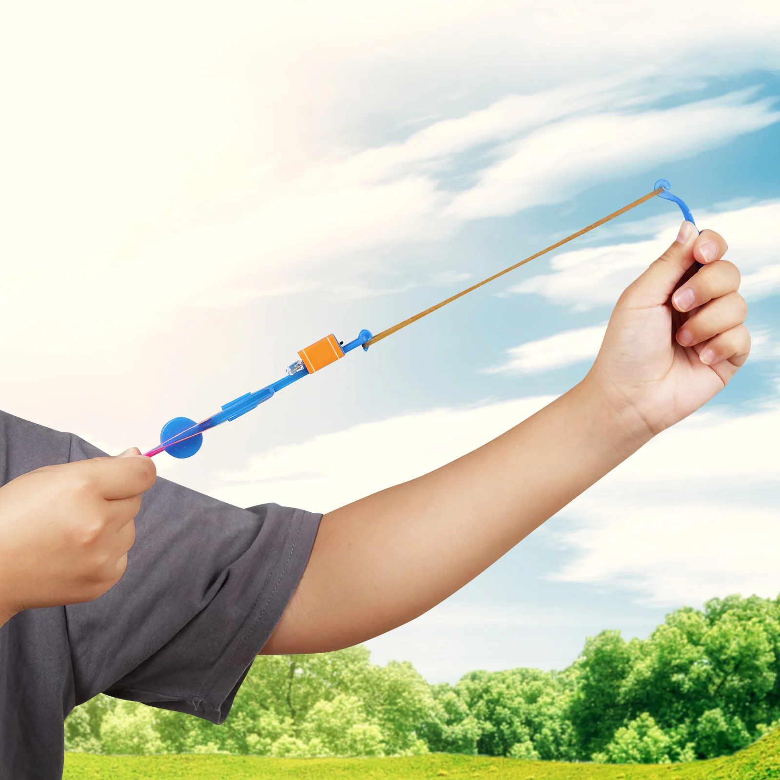 

10Pcs Children'S Plastic Slingshot Blue LED Light Rocket Child Outdoor Toys Catapult Flying Fairy Mushroom Holiday Happy Time