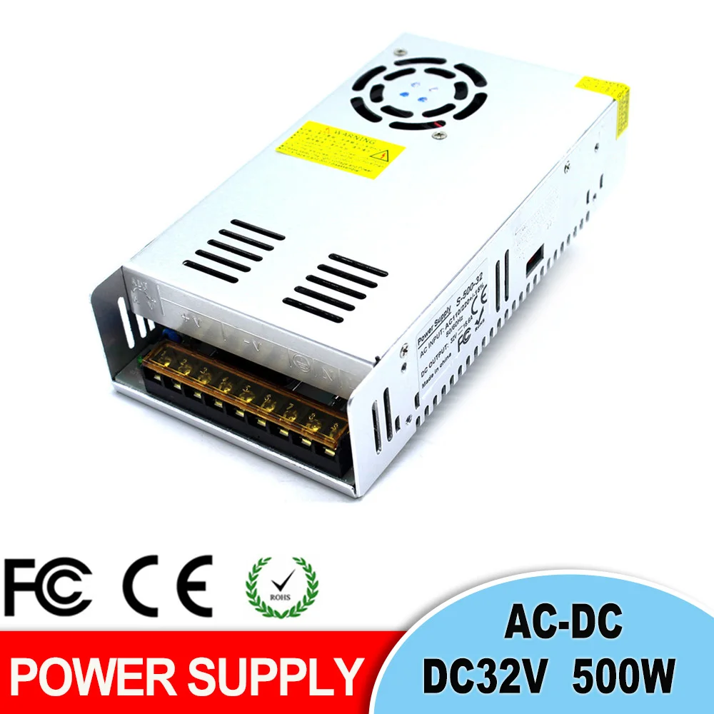 Одиночный выход импульсный источник питания DC32V 15.6A 500W Трансформатор AC110V 220V к SMPS