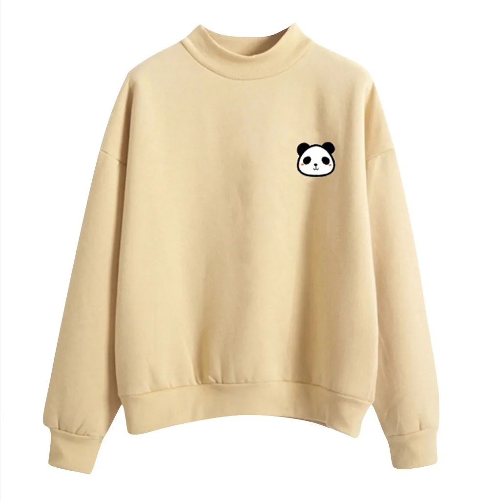 Женская толстовка осень зима круглый вырез сплошной цвет панда узор длинный