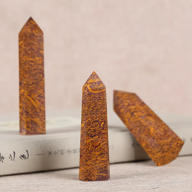 

Amazing Colour Polishing Golden Silk Jade Tower Healing Crystal Quartz Point Energy Minerals Ore Obelisk For Home Decor