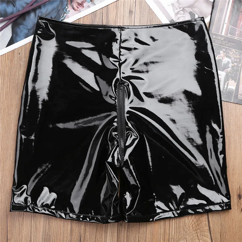 Женские черные лакированные кожаные шорты ChicTry с застежкой на молнии |