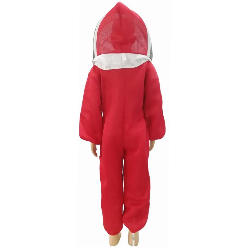 Children's Full-Body Ventilated Bee Suit-Cotton Red White Beekeeper Overalls with Automatic Veil Cover (120cm Height) | Дом и сад