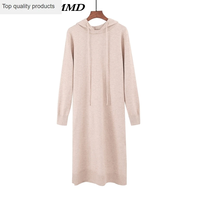 Новинка 2020 Осень-зима большой размер свободный с капюшоном воротник вязаный