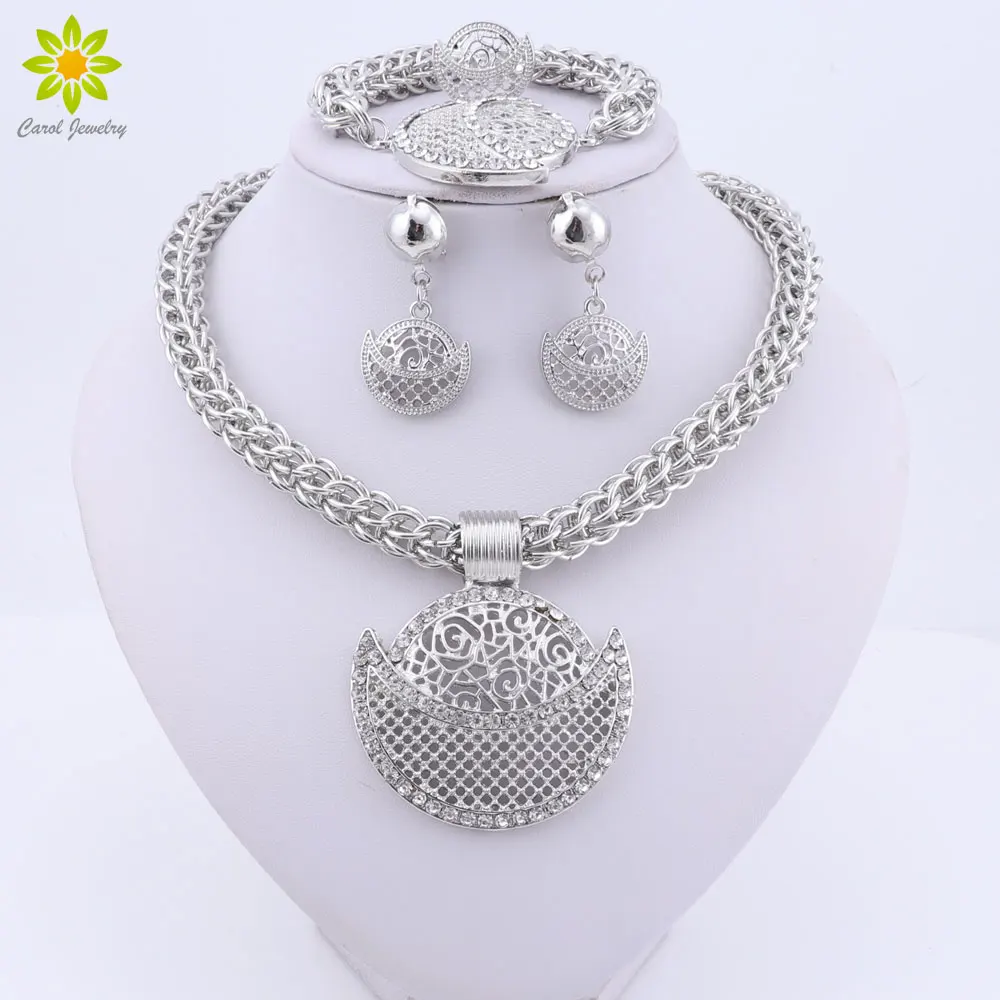 Дубай Посеребренные Ювелирные наборы нигерийские Свадебные Женские аксессуары