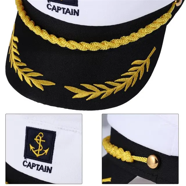 Adult Yacht Boat Ship Sailor Captain Costume Hat Cap Navy Marine Admiral Embroidered Captain Hat (White) 6