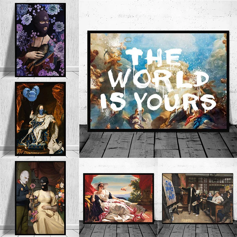 

Masked Artist Criss Bellini Artwork Canvas Painting Wall Art Boss Babe The World Is Yours Posters Annd Prints For Home Decor