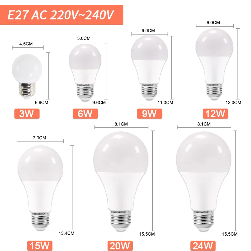 Светодиодный светильник E27 E14 3 Вт 6 9 12 16 SMD2835 AC 220 В 240 в светодиодный лампочка