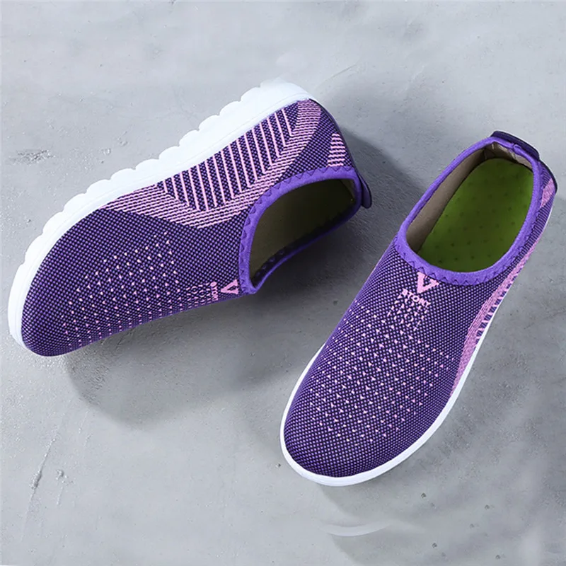 

2020 Women Mesh Flat Casual Walking Stripe Sneakers Loafers Soft Shoes Breathable Comfort Spring Autumn Ladies Shoes