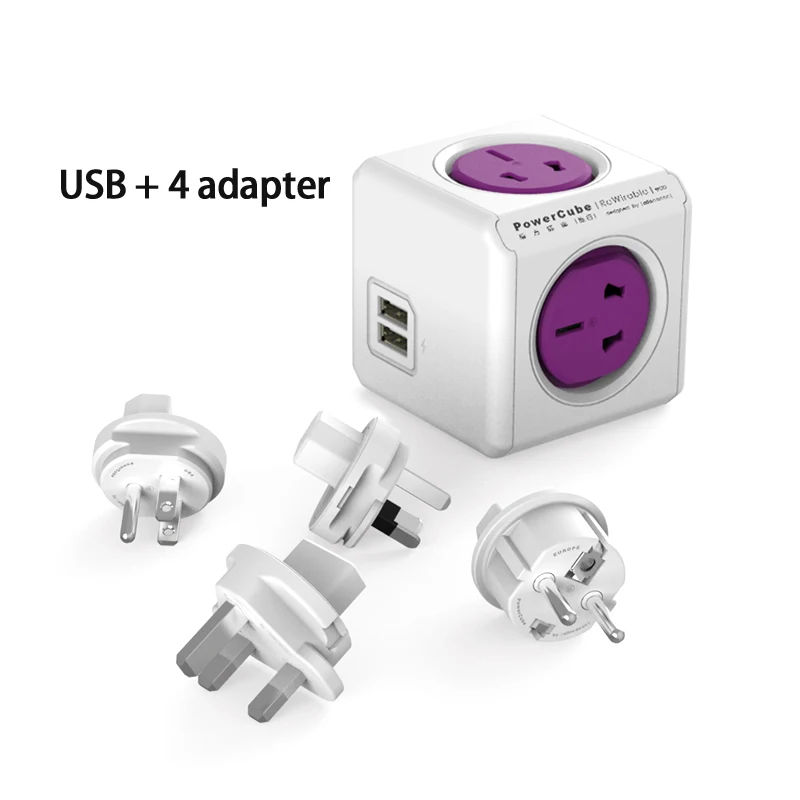 universal-purple-USB Allocacoc power cube, Международный адаптер для путешествий, универсальный, мульти разъем, электрическая розетка, USB зарядное устройство для Великобритании, ЕС, Австралии, США - Цвет: universal-purple-USB