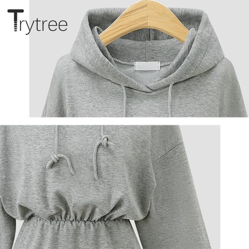 Женское платье с капюшоном Trytree повседневное однотонное свободное