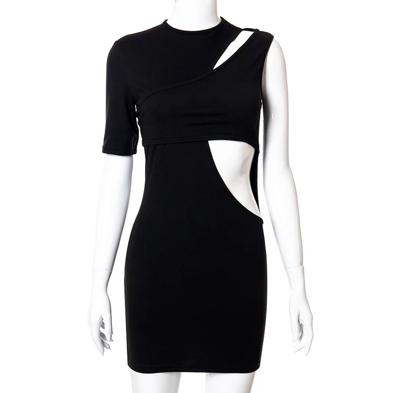 

Giyu Black Diagonal Collar Hollow Out Sleeveless Skinny Dresses Women Summer 2021 Fashion New Backless High Stretchy Vestidos